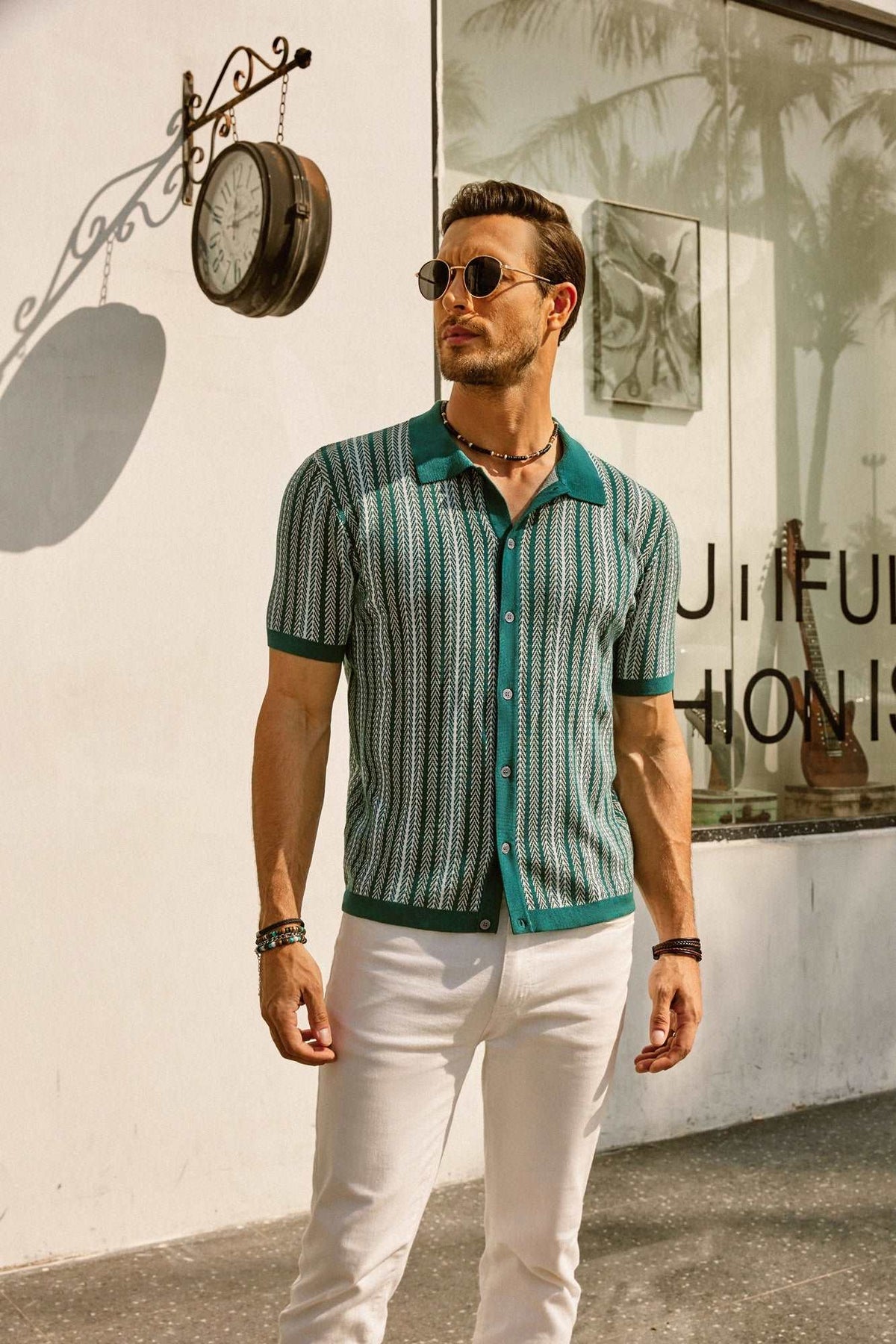 Striped Knit Polo Vintage Style — product view