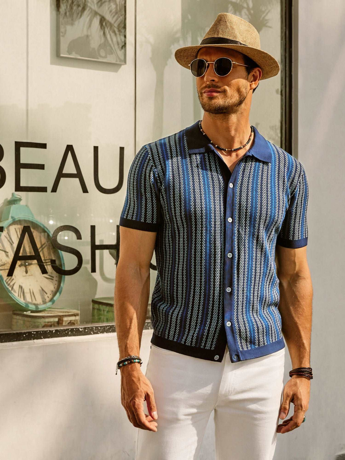 Striped Knit Polo Vintage Style — product view