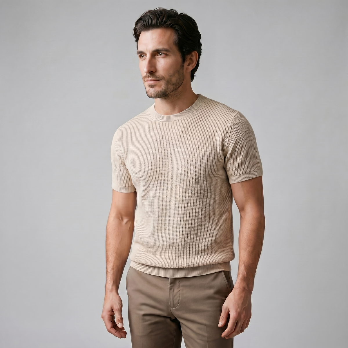 Men's Knit Pullover T-shirt — Beige