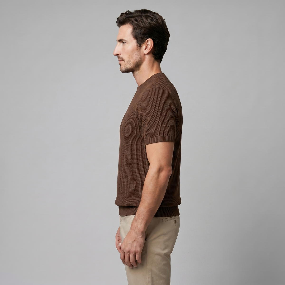 Men's Knit Pullover T-shirt — Beige