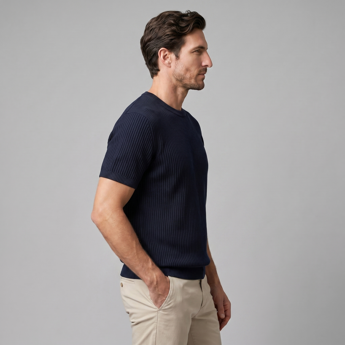 Men's Knit Pullover T-shirt — Dark Grey