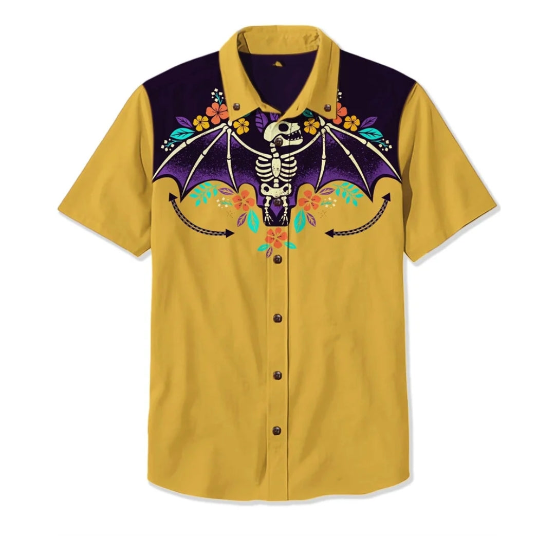 Western Shirt with Embroidered Patterns — Yellow/Purple