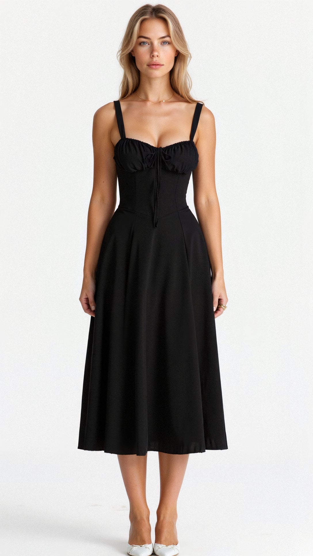 Floral Pattern Midi Corset Dress — Black