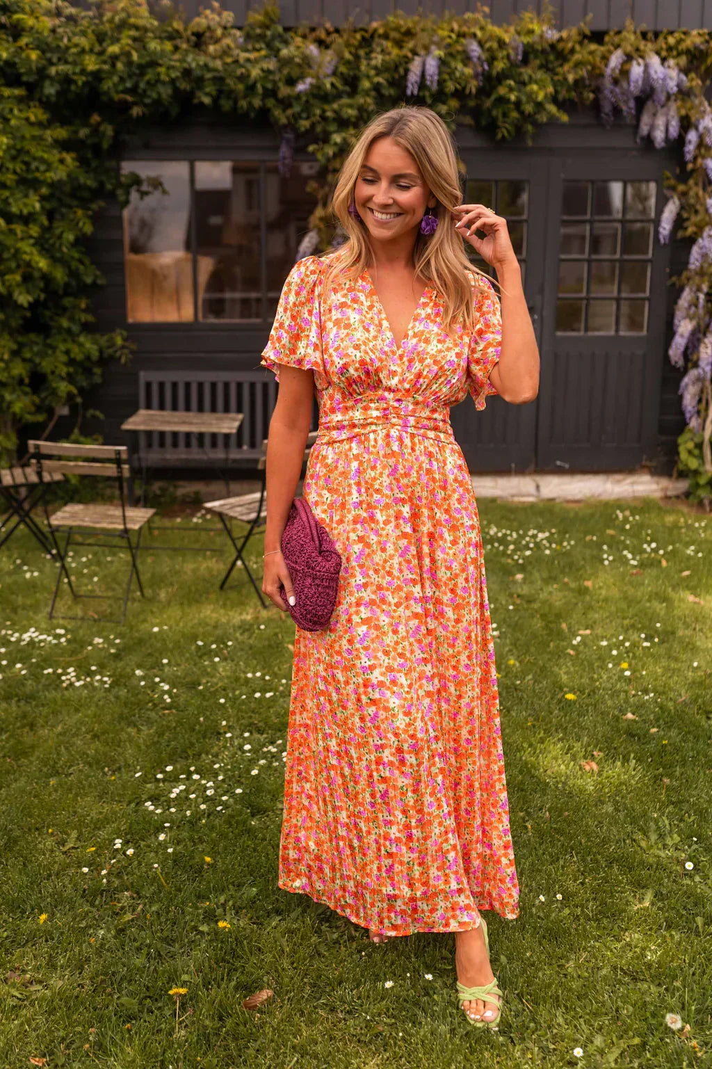 Maxi Dress with Ruffle Print — Orange