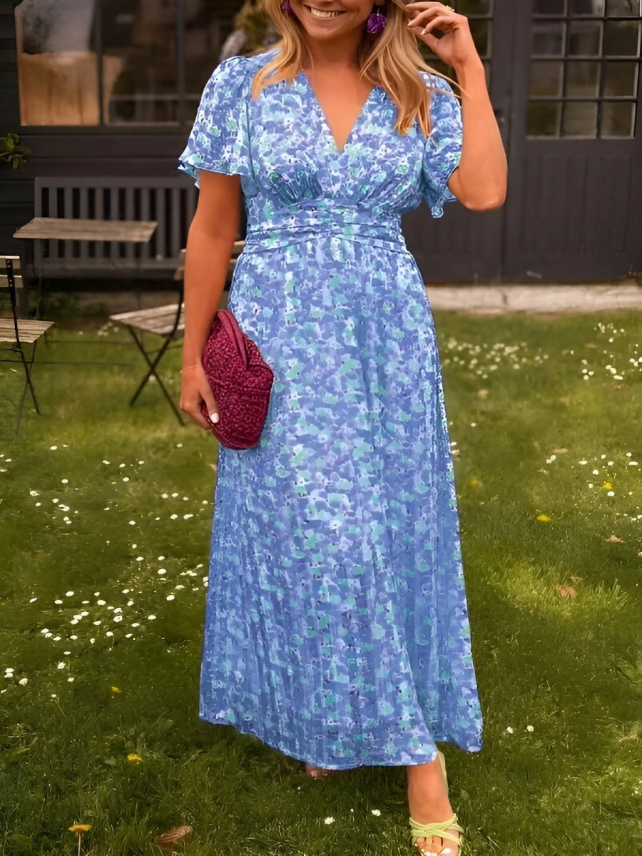 Maxi Dress with Ruffle Print — Blue