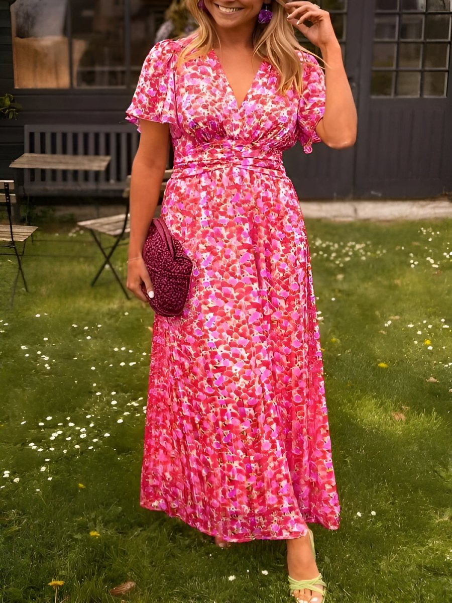 Maxi Dress with Ruffle Print — Pink
