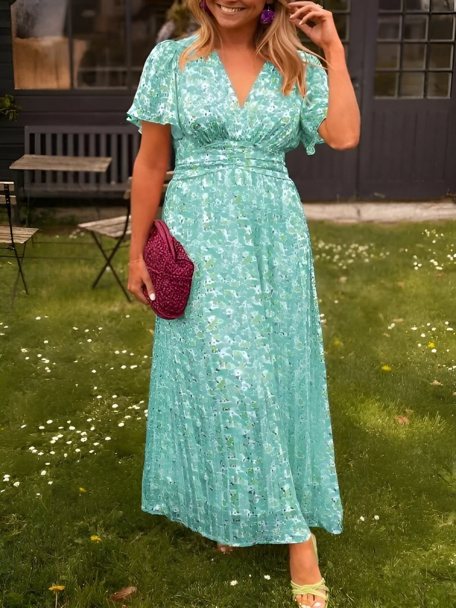 Maxi Dress with Ruffle Print — Green