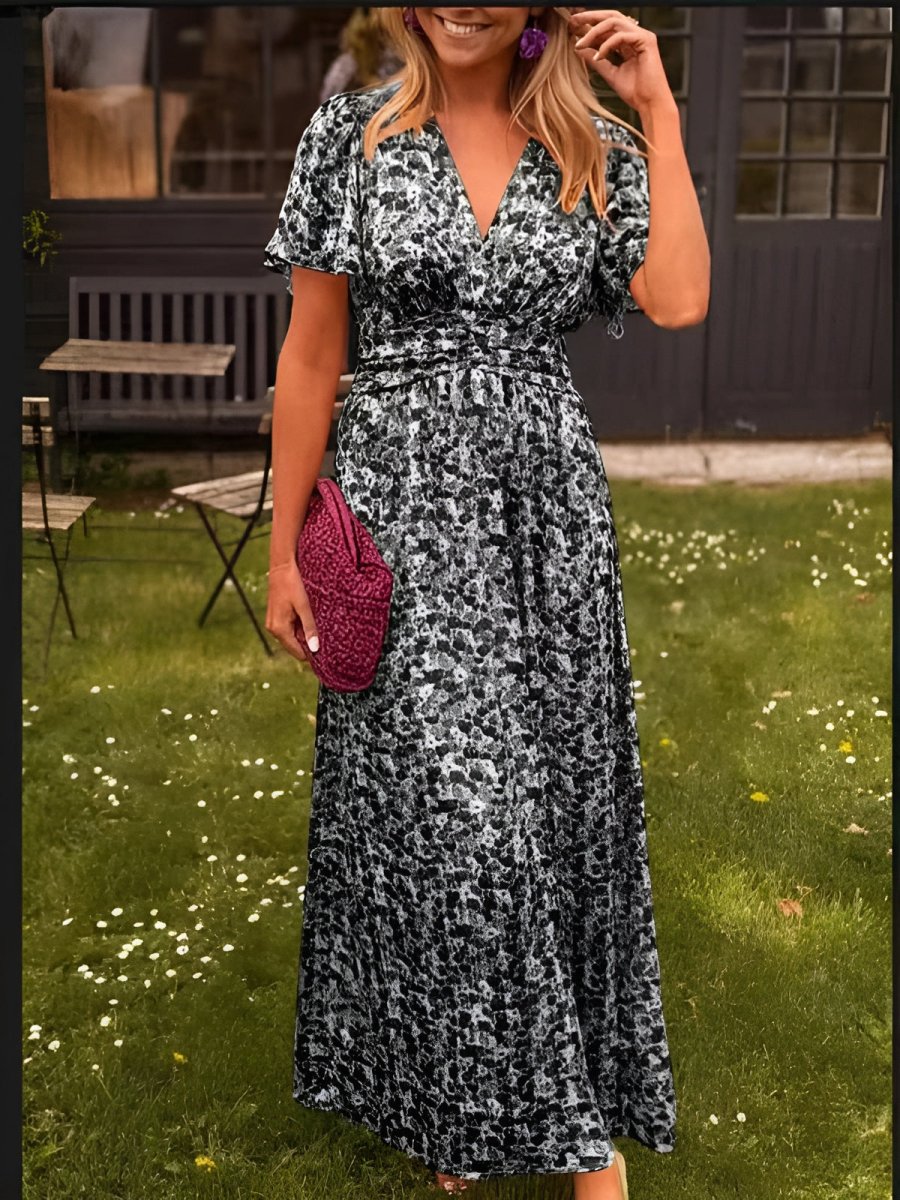 Maxi Dress with Ruffle Print — Black