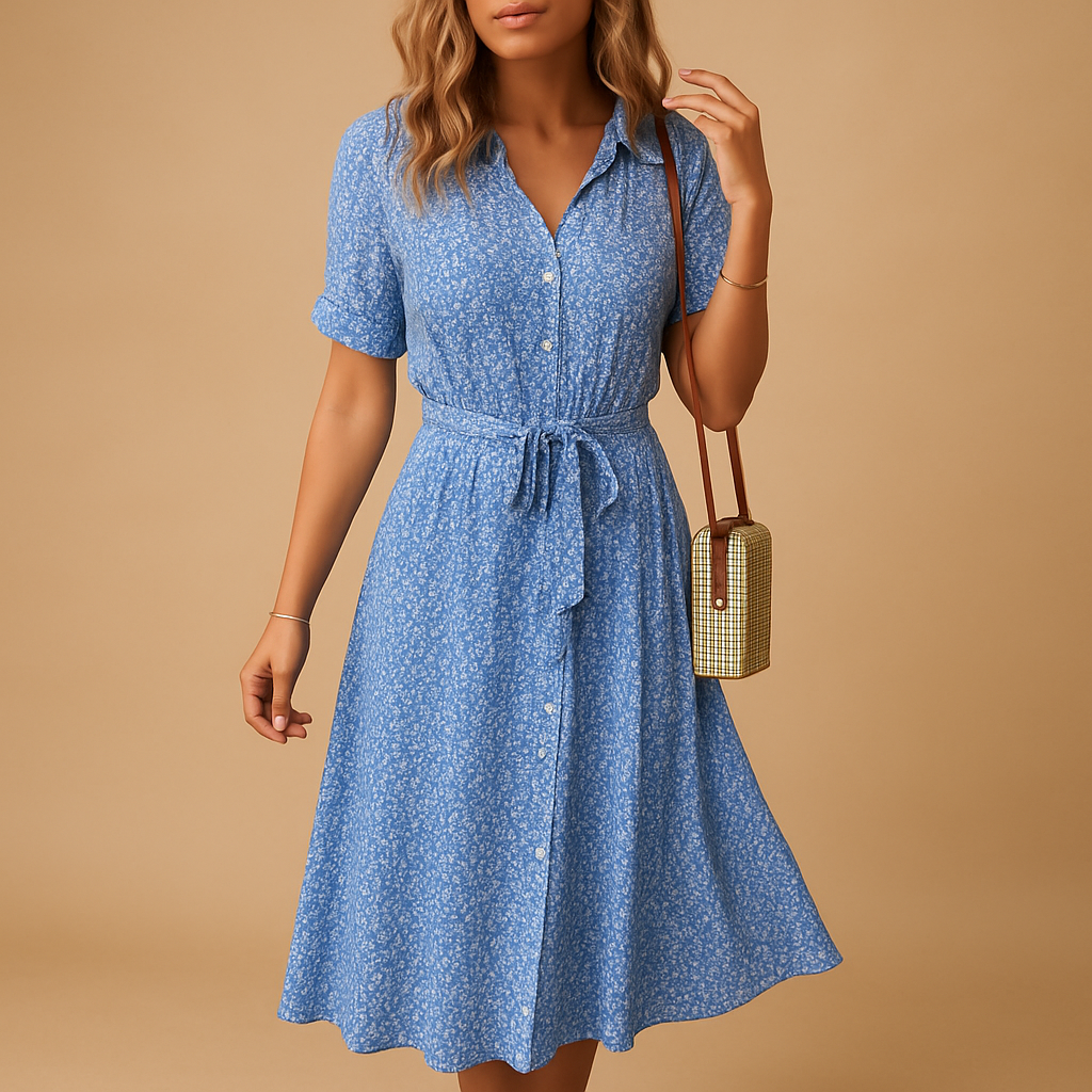 Mid-Length Buttoned Robe — Blue