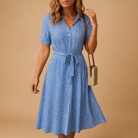 Mid-Length Buttoned Robe — Blue