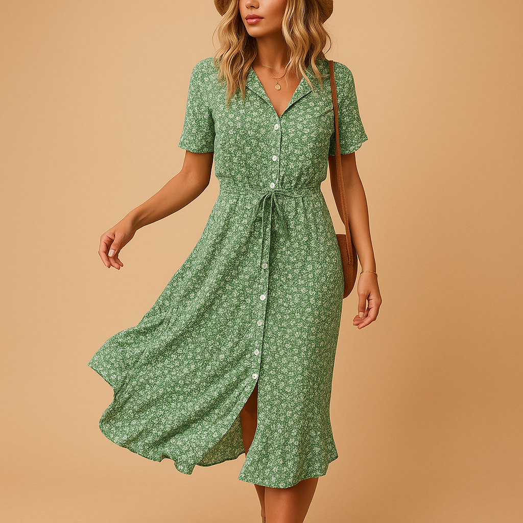 Mid-Length Buttoned Robe — Green