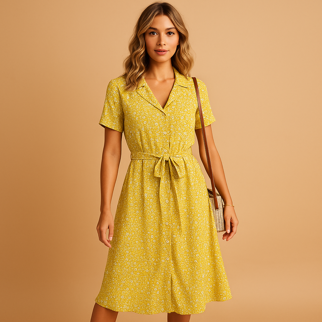 Mid-Length Buttoned Robe — Yellow