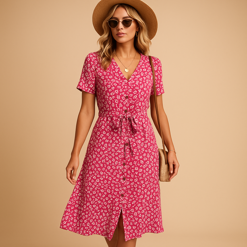 Mid-Length Buttoned Robe — Pink