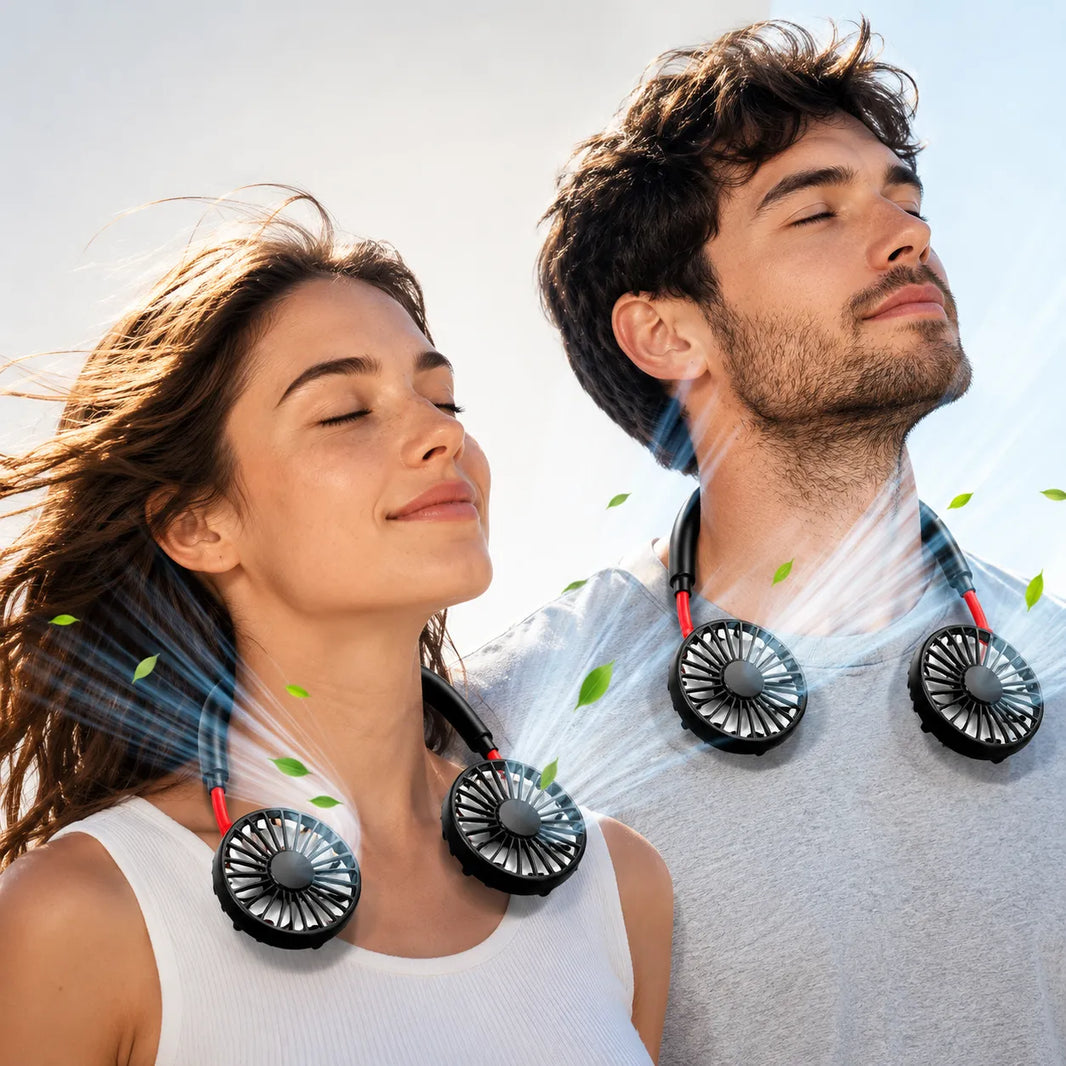 USB Rechargeable Personal Neck Fan with Dual Rotating Heads and 3 Speeds