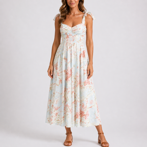 Midikleid mit Blumenmuster — Weiß/Rosa/Grün