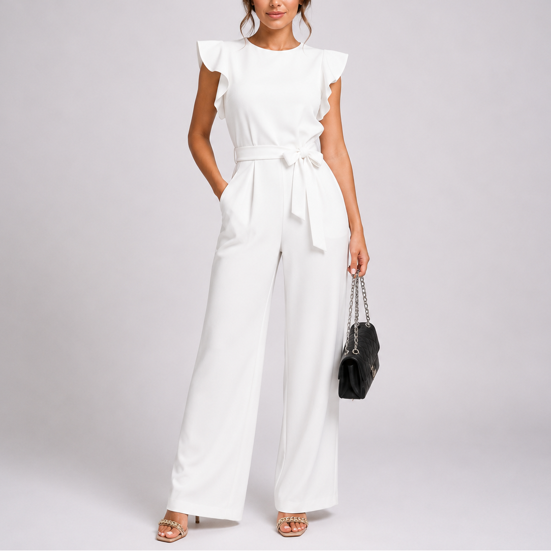 Damen-Jumpsuit mit weitem Bein und ärmellosem Design — Weiß