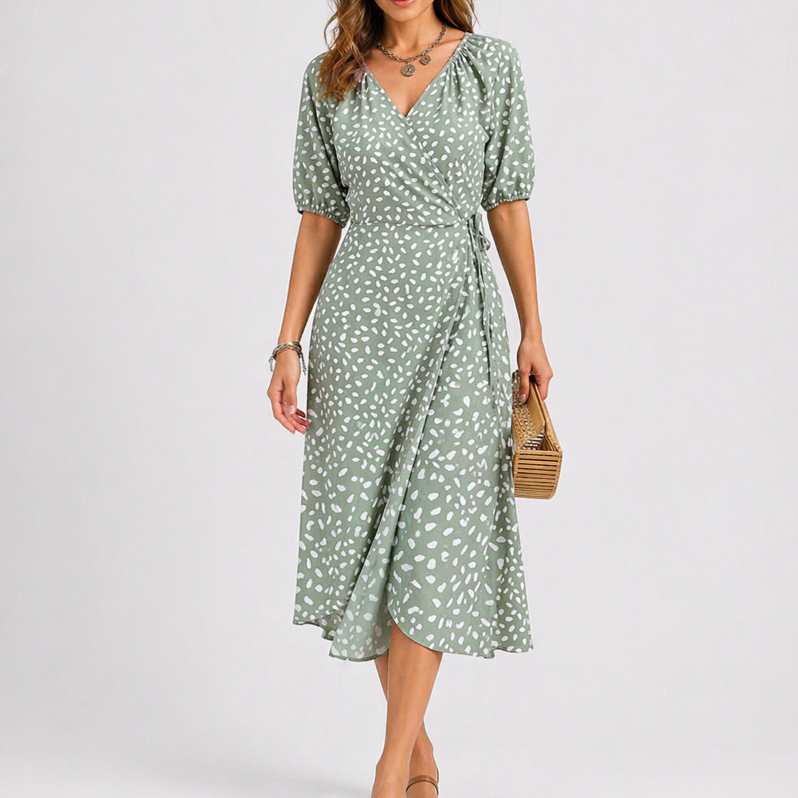 Mid-Length Dress with Abstract Pattern — Green