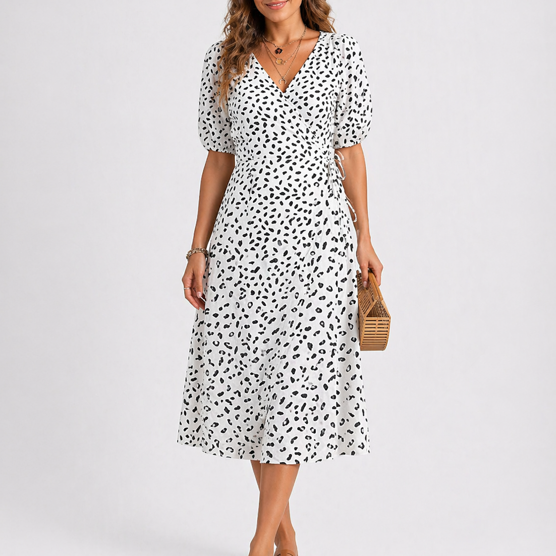 Mid-Length Dress with Abstract Pattern — White