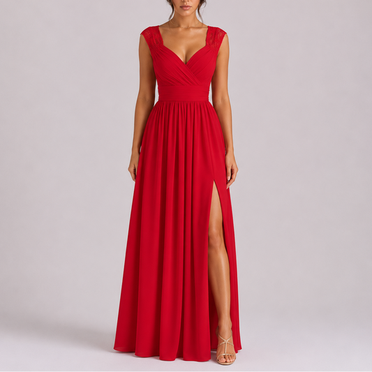 Evening Dress with Side Slit — Red