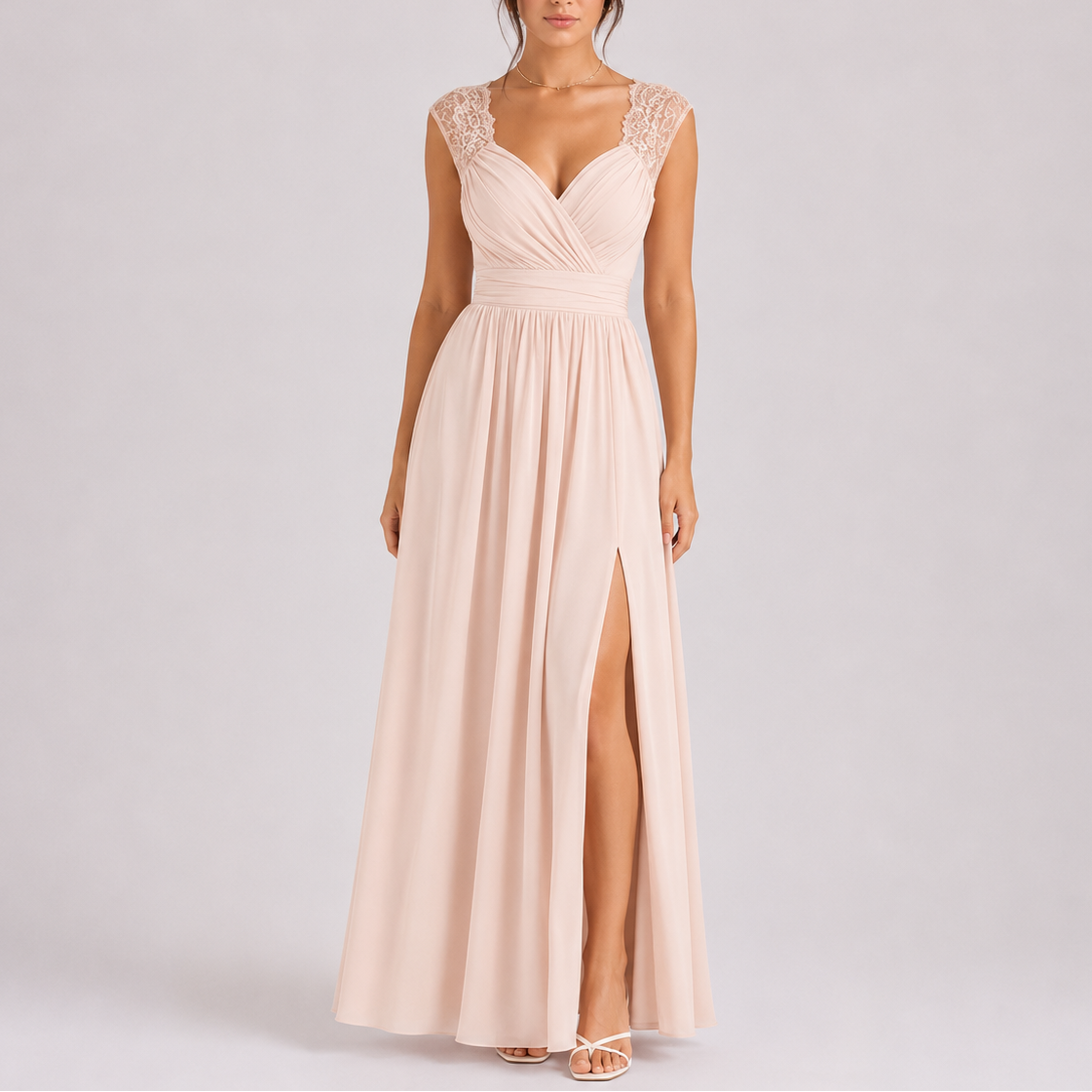 Evening Dress with Side Slit — Beige