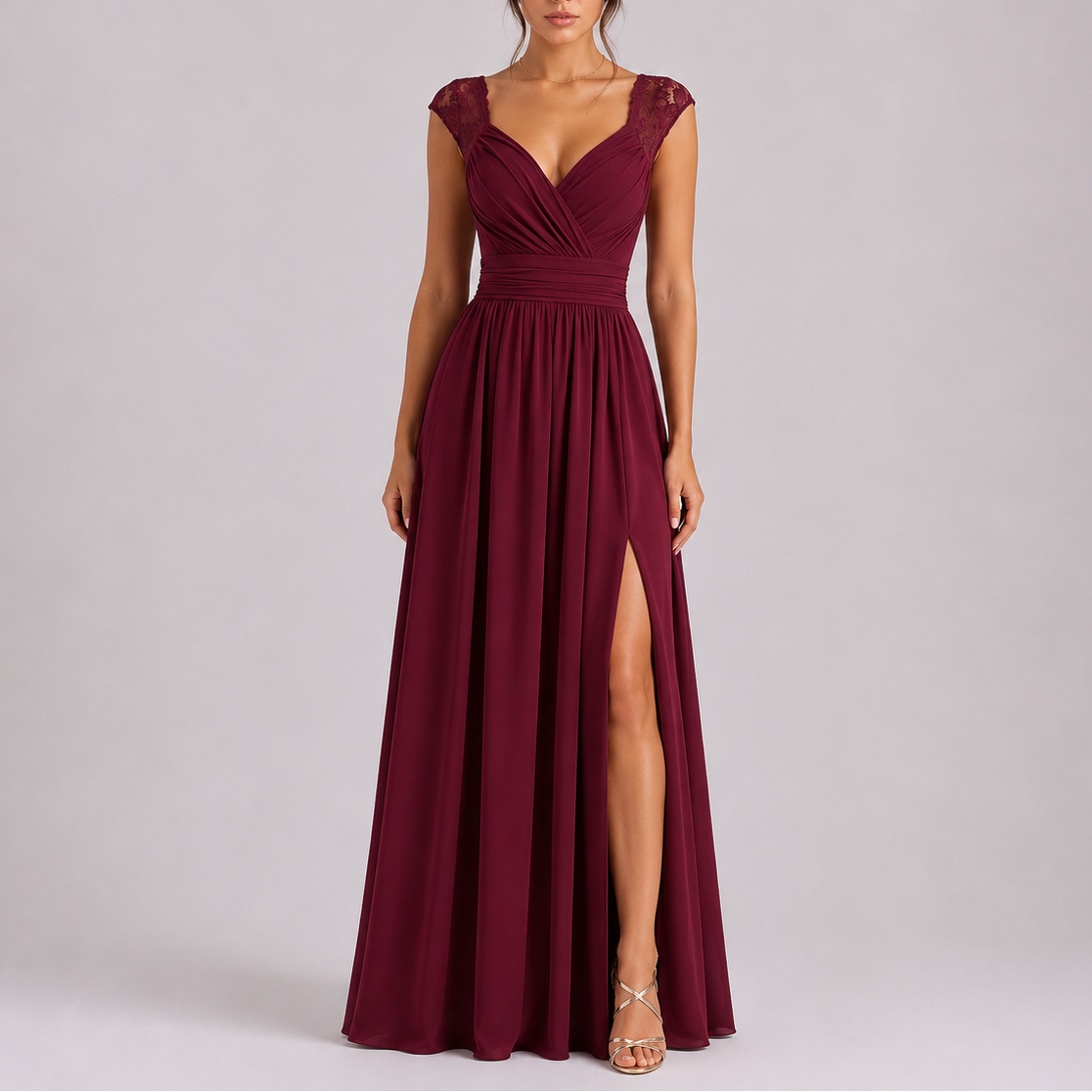 Evening Dress with Side Slit — Red