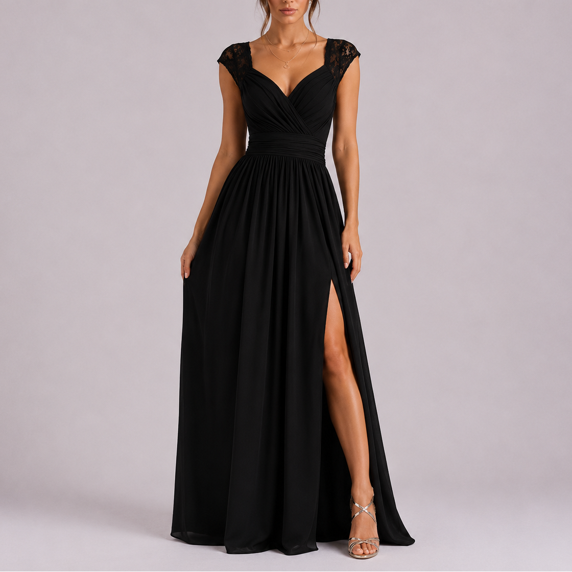 Evening Dress with Side Slit — Black