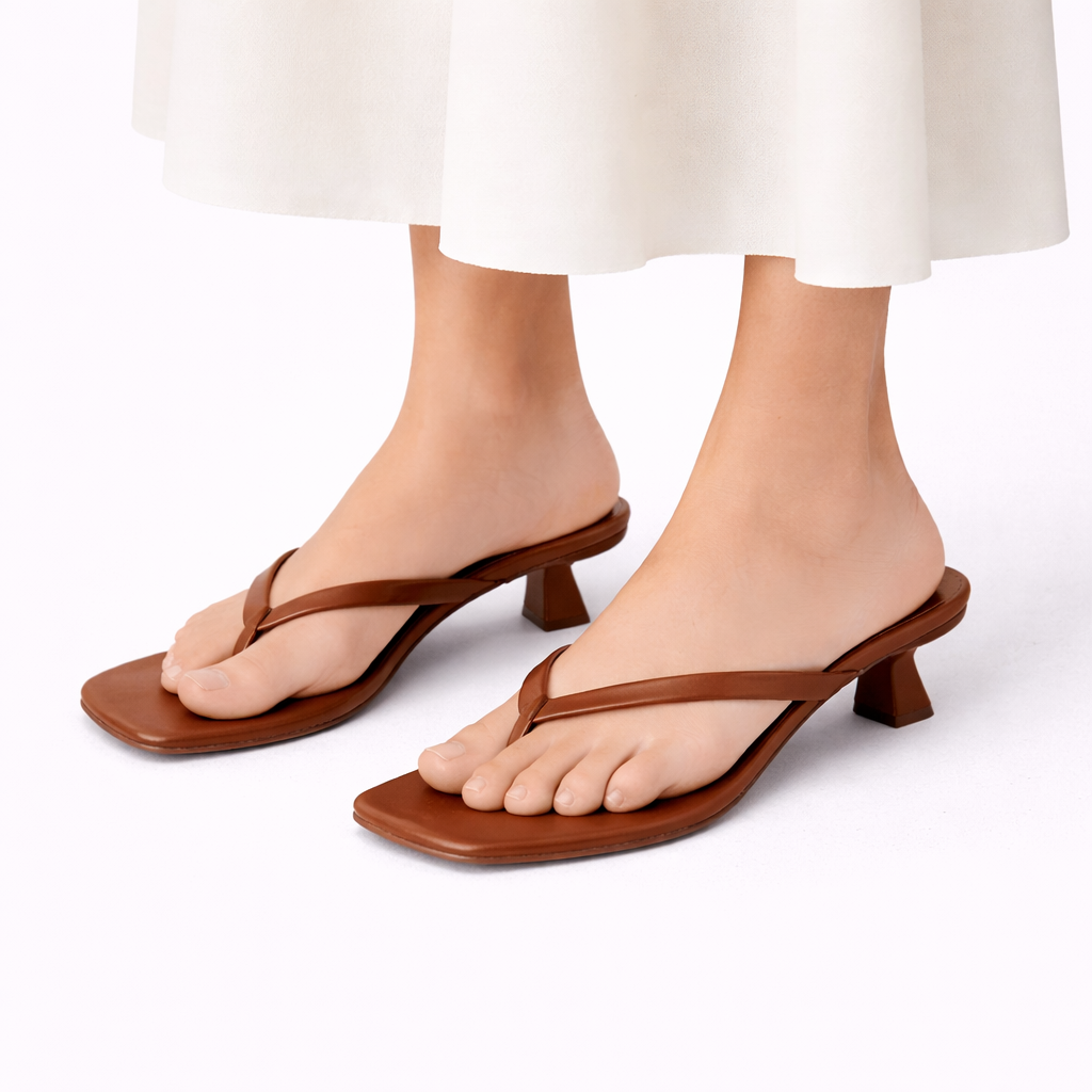 Low Heel Mules with Square Toe — Brown