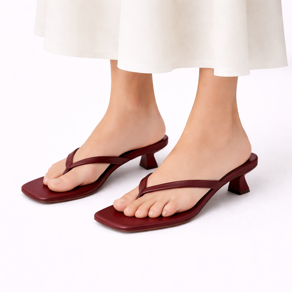 Low Heel Mules with Square Toe — Red