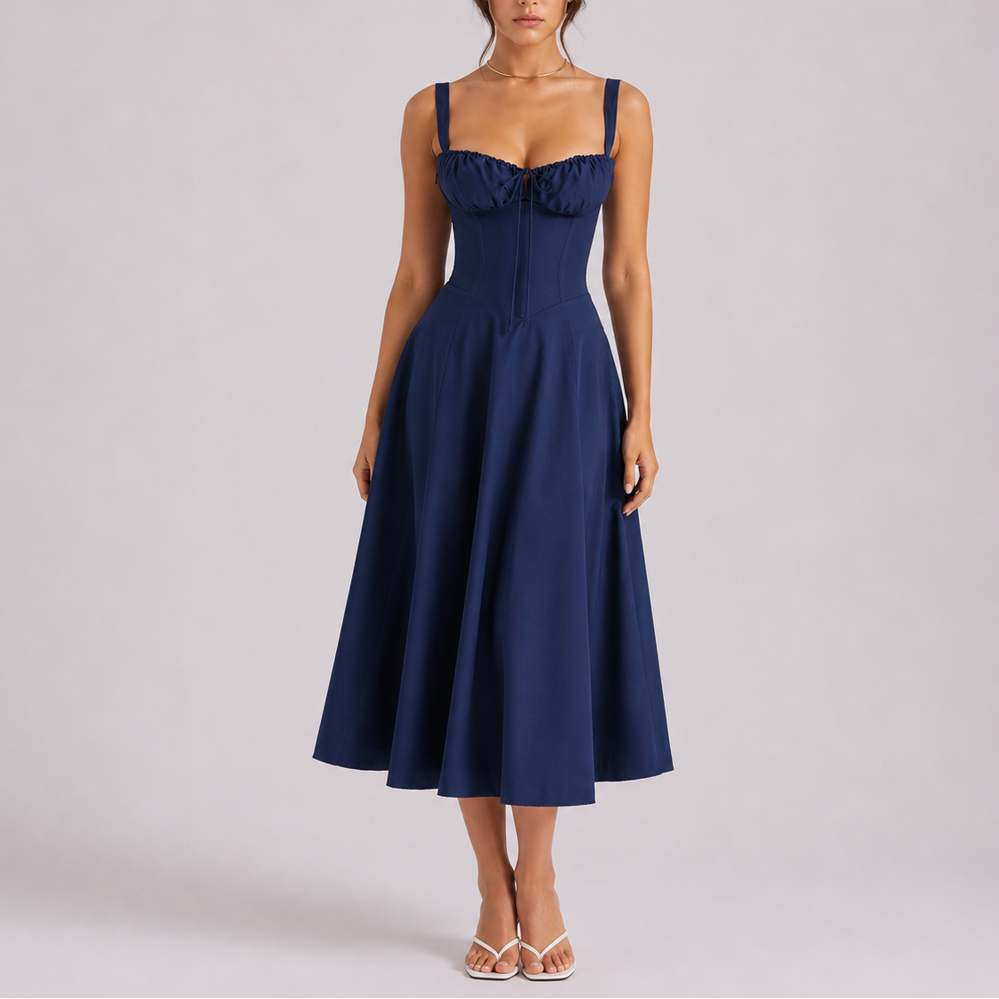 Midi Corset Dress with Bustier — Navy