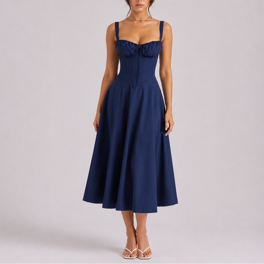 Midi Corset Dress with Bustier — Navy