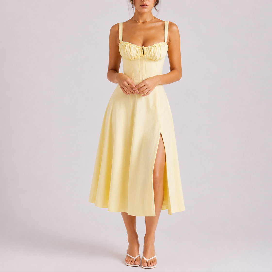 Midi Corset Dress with Bustier — Yellow