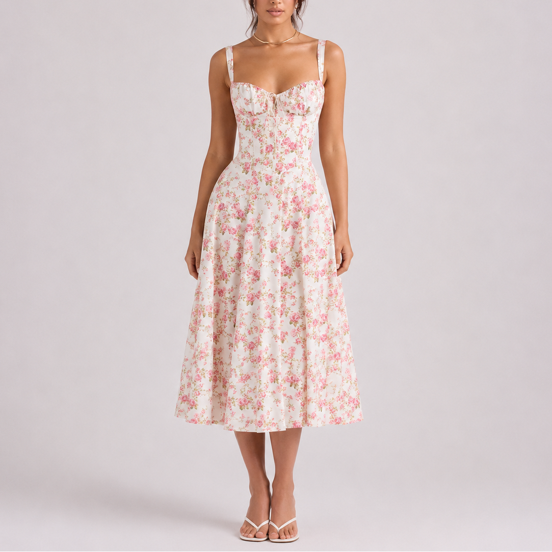 Midi Corset Dress with Bustier — Pink