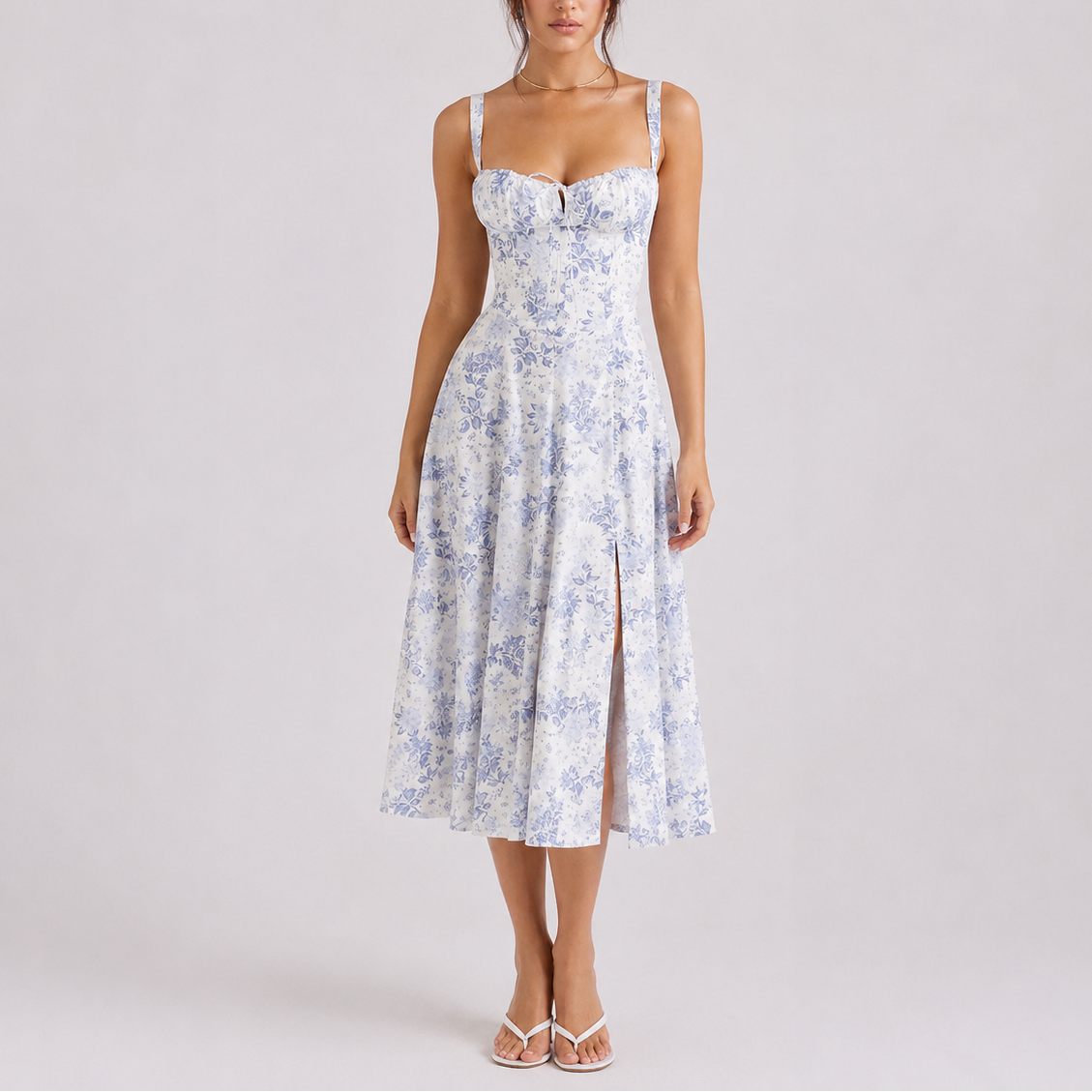 Midi Corset Dress with Bustier — Light Blue