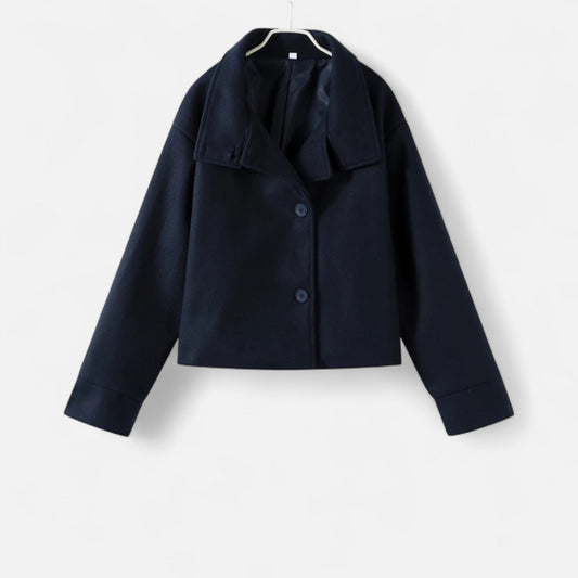 Elegant Women's Short Coat with High Collar — Navy