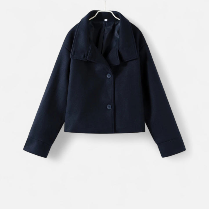 Elegant Women's Short Coat with High Collar — Navy