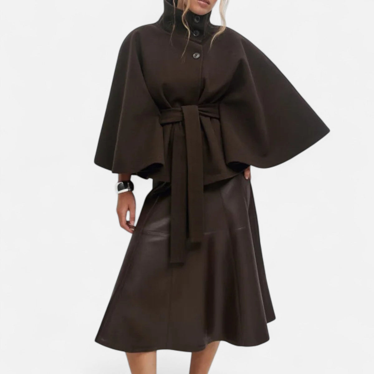 Vintage High Collar Belted Cape for Women — product view