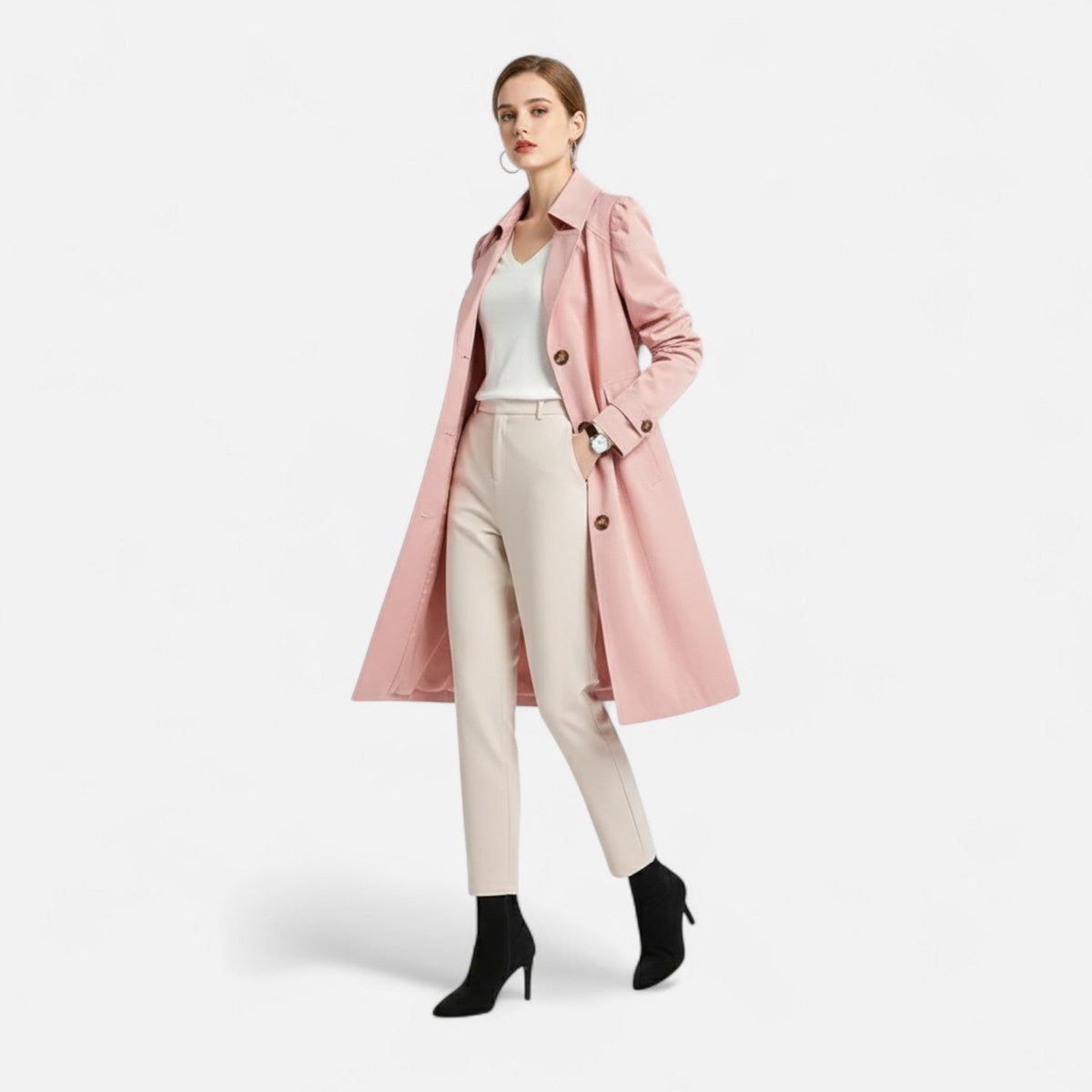 Timeless Elegant Classic Women's Belted Trench Coat — product view