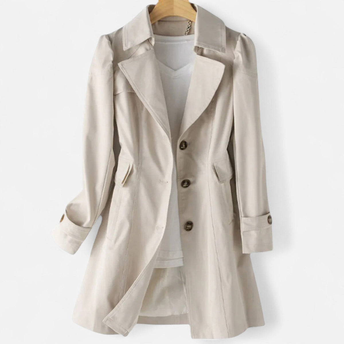 Timeless Elegant Classic Women's Belted Trench Coat — Beige