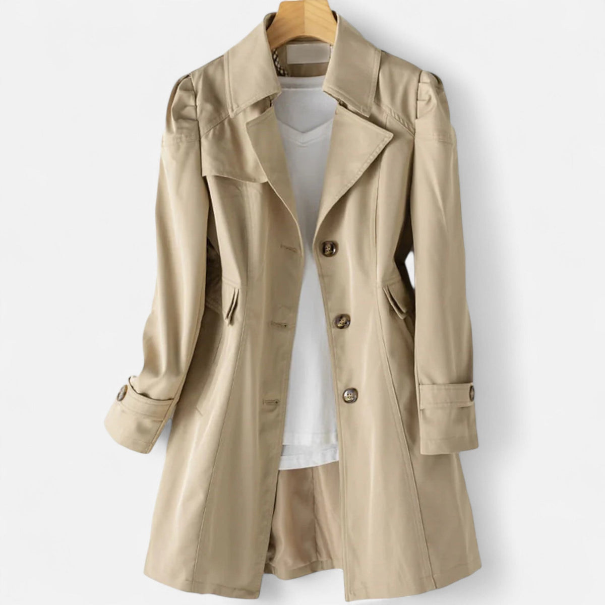 Timeless Elegant Classic Women's Belted Trench Coat — Khaki
