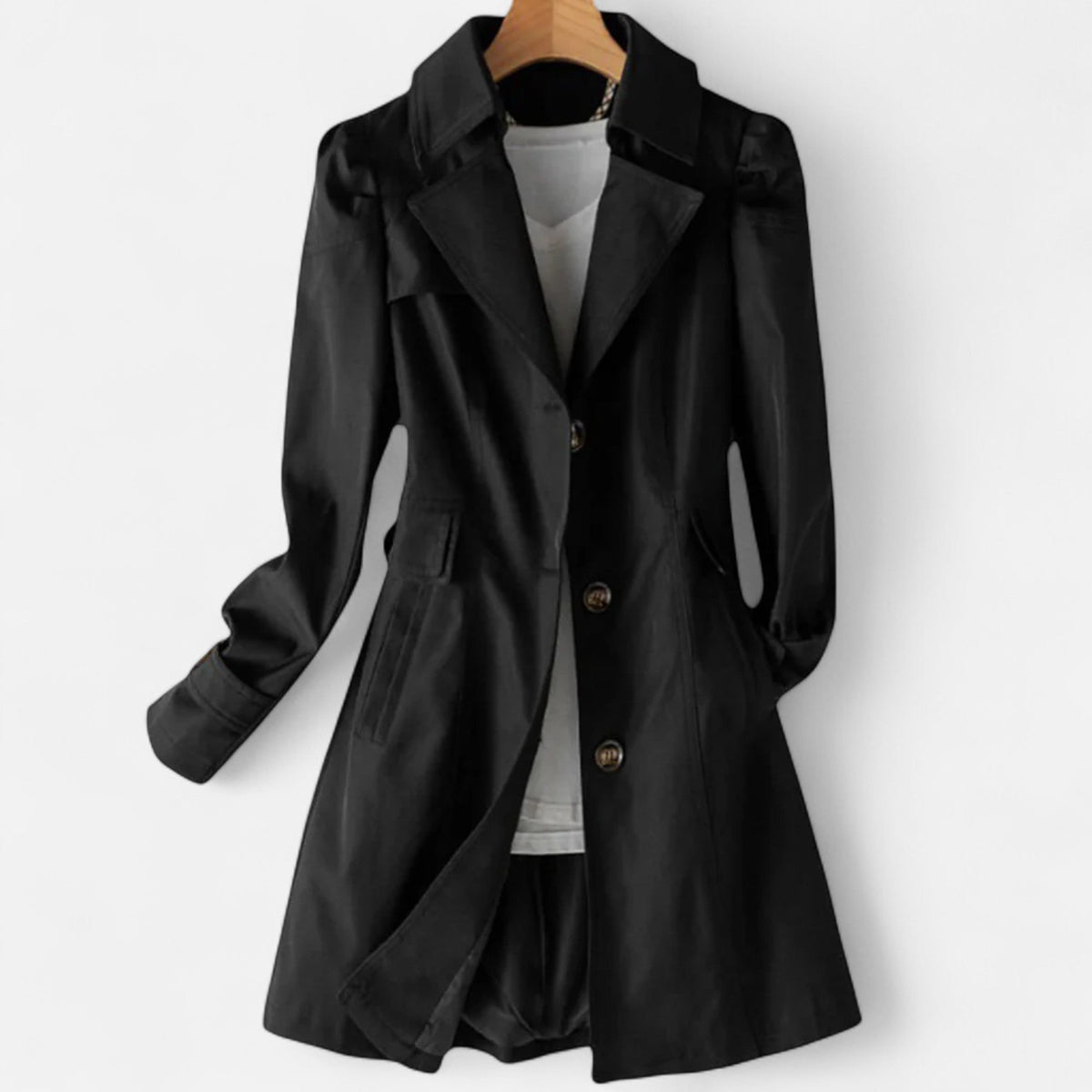 Timeless Elegant Classic Women's Belted Trench Coat — Black