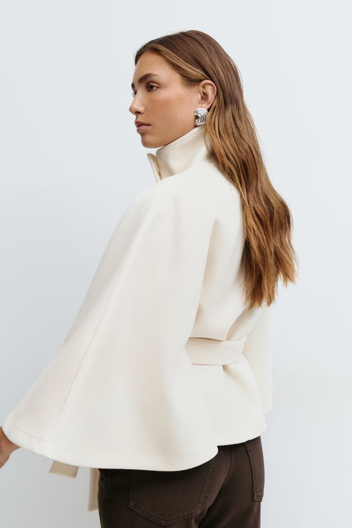 Women's High-Neck Tie-Waist Cape — product view