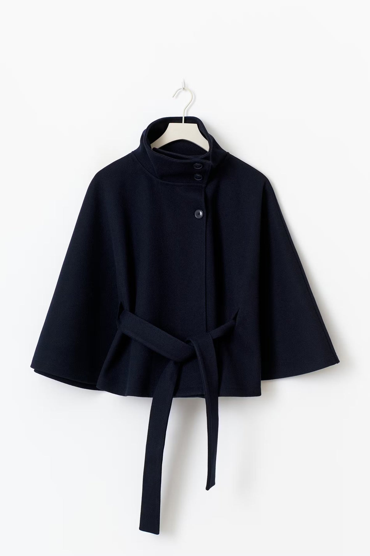 Women's High-Neck Tie-Waist Cape — Blue