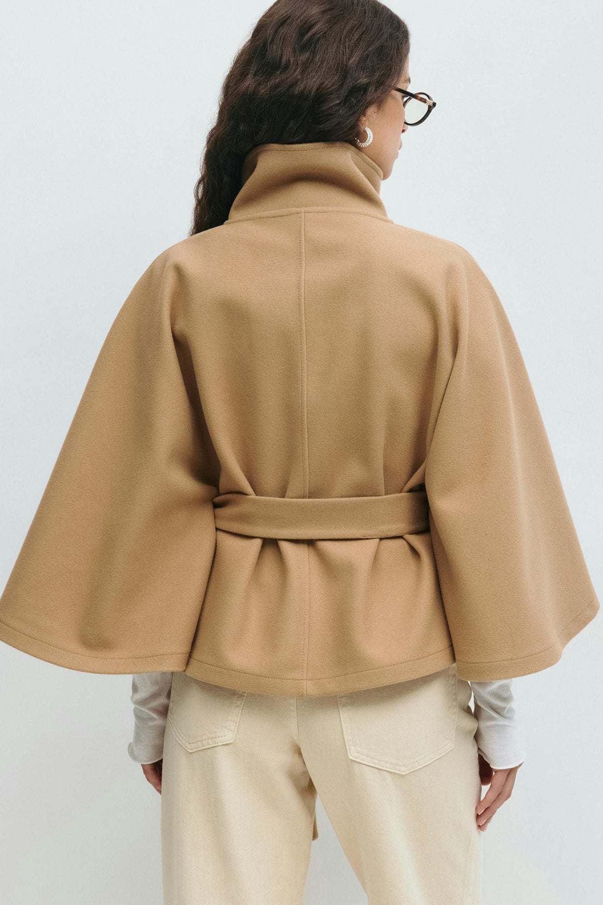 Women's High-Neck Tie-Waist Cape — product view