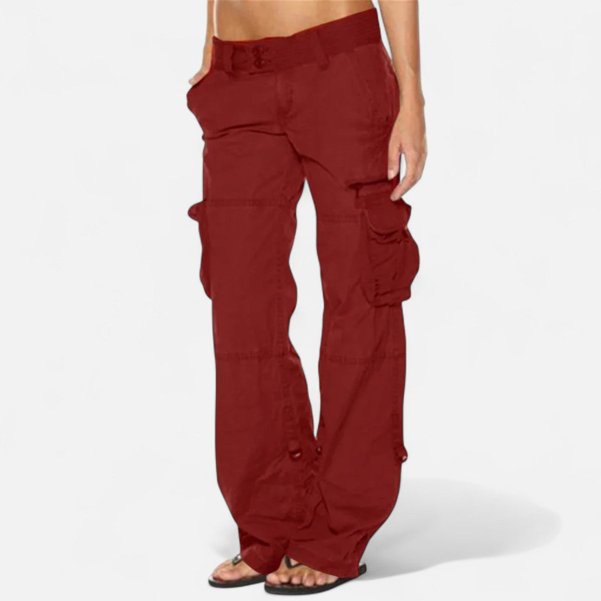 Women's Cargo Pants Wide Cut Casual Elegance — Burgundy