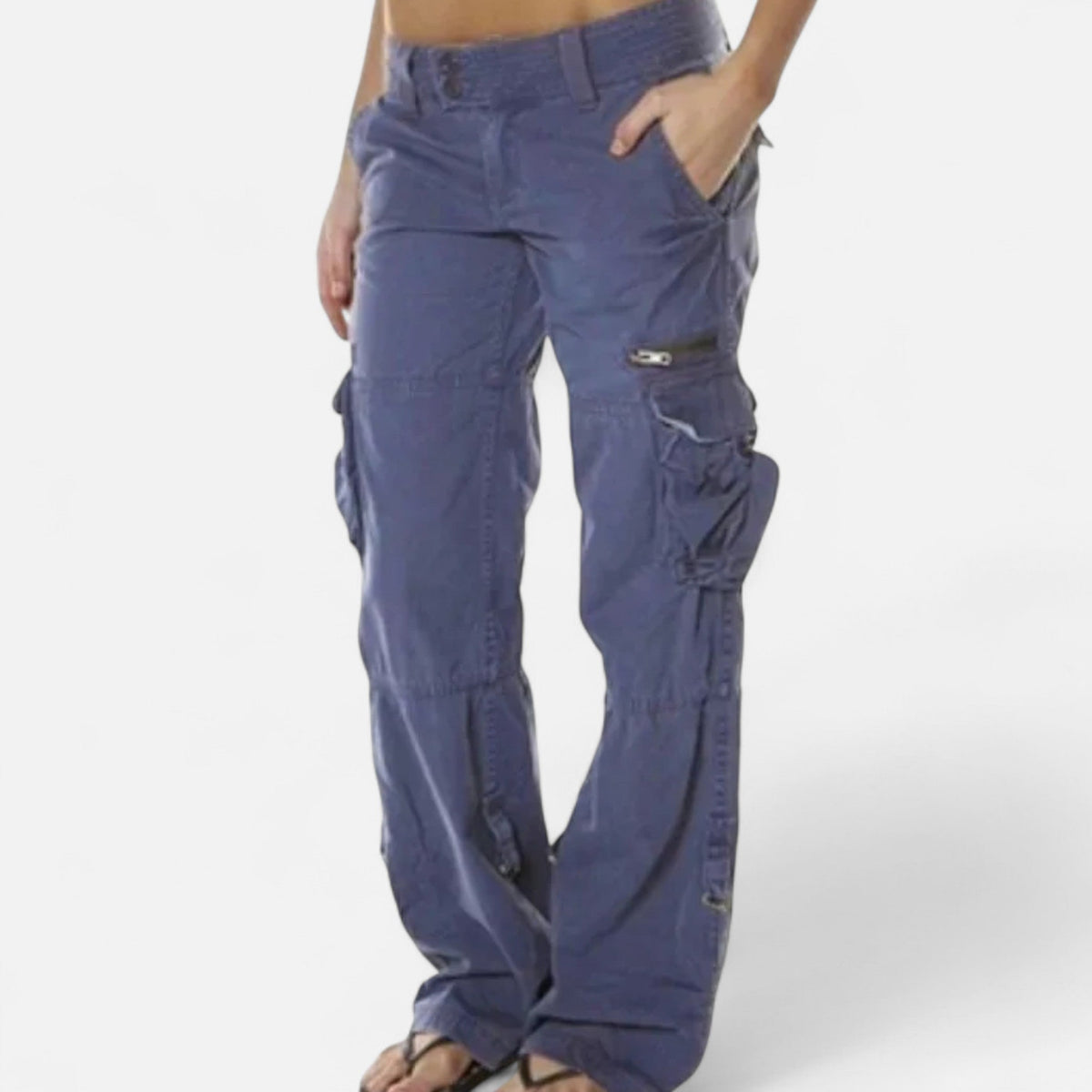 Women's Cargo Pants Wide Cut Casual Elegance — Navy Blue