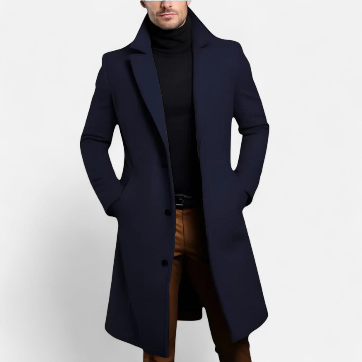 Classic Men's Coat Structured Fit Timeless Elegance — Navy Blue