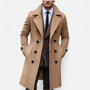 Men's Long Overcoat Double-Breasted Classic Elegance — Chestnut