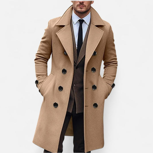 Men's Long Overcoat Double-Breasted Classic Elegance — Chestnut