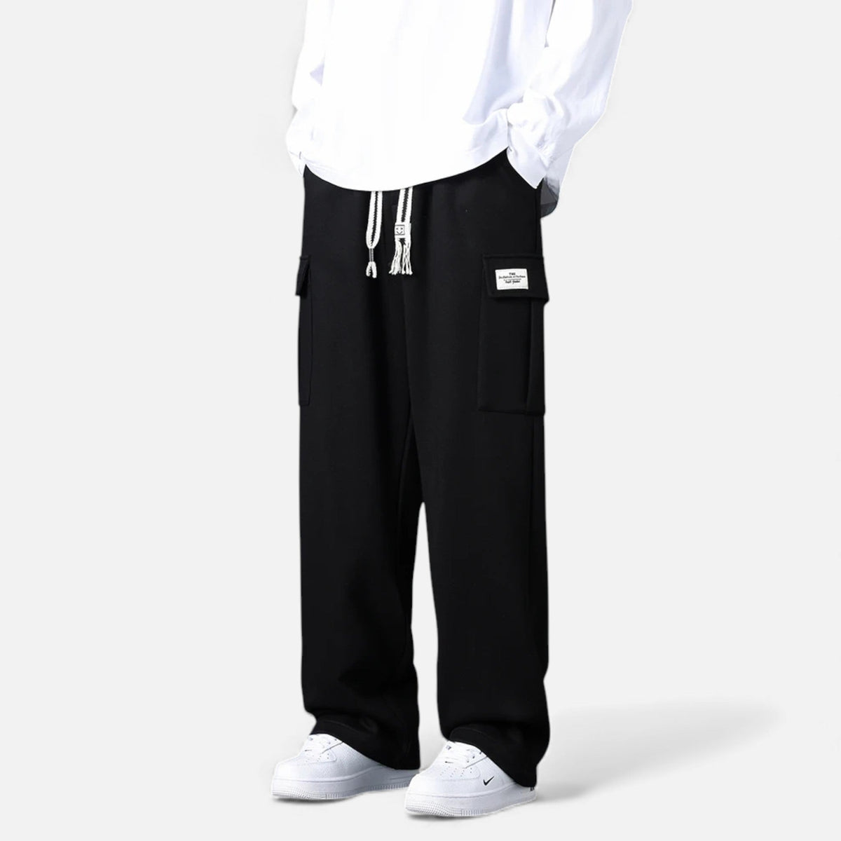 Men's Cargo Jogger Pants – Loose Fit Casual Streetwear — Black