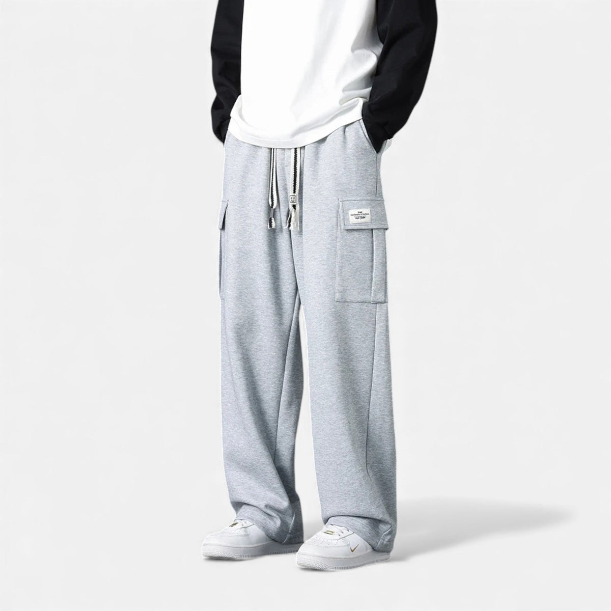 Men's Cargo Jogger Pants – Loose Fit Casual Streetwear — Light Grey